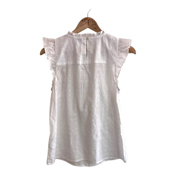 J Crew Factory White Flutter Sleeve Clip Dot Cotton Womens Size S Blouse - Picture 2 of 12